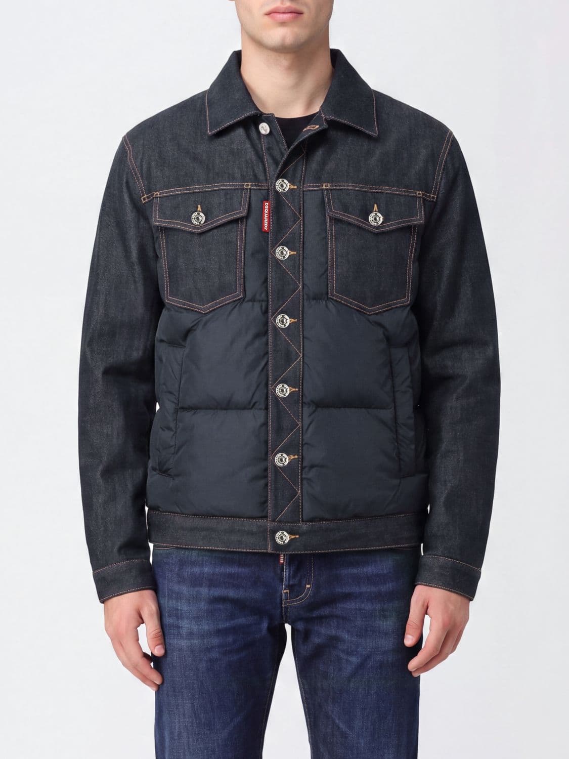 Dsquared2 Padded Cotton Denim Jacket with Lapel Collar and Pockets