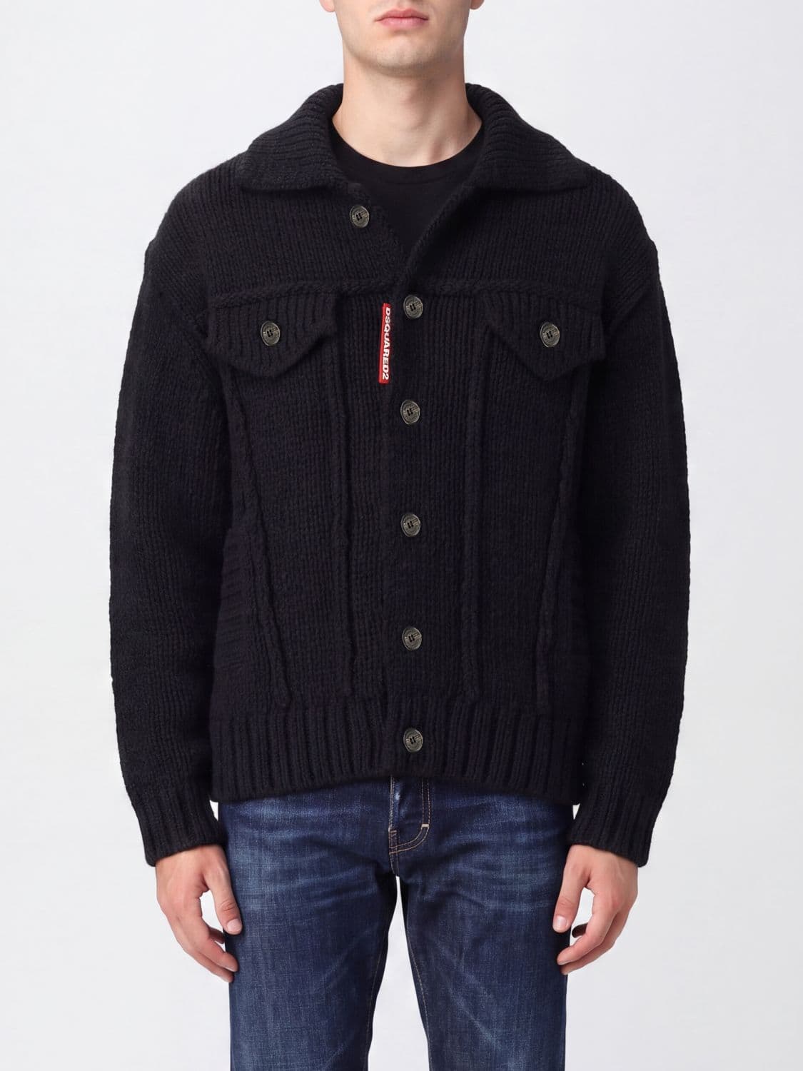 Dsquared2 Alpaca Wool-Blend V-Neck Cardigan with Patch Pockets