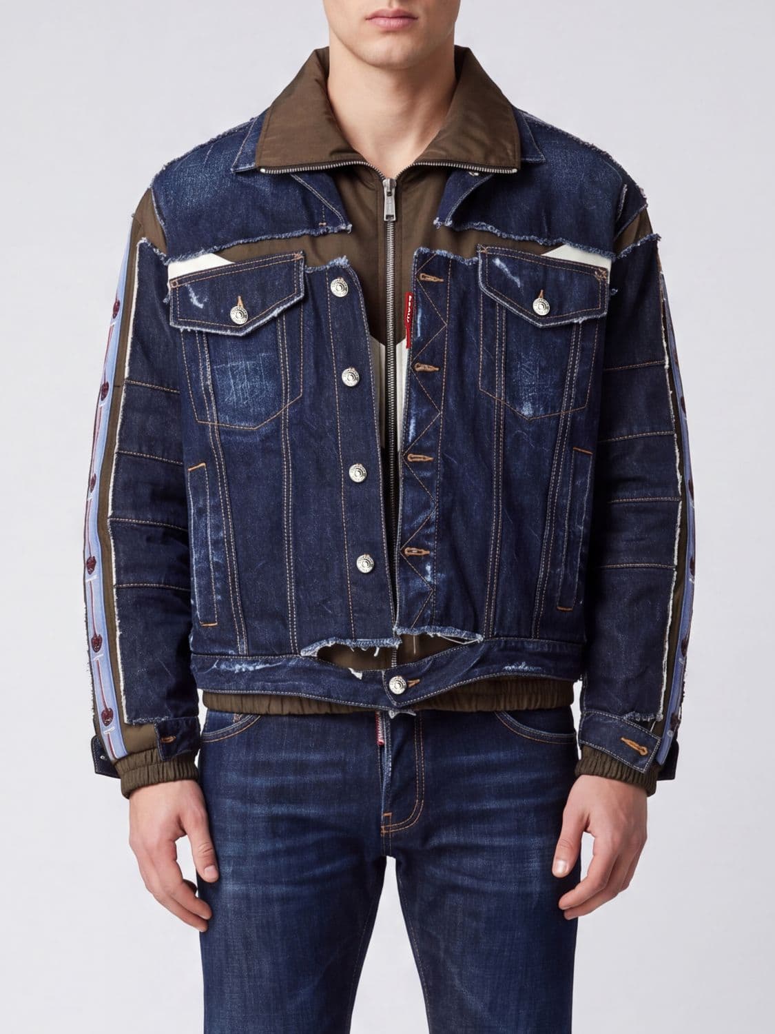 Dsquared2 Double-Layer Patchwork Design Denim Jacket with Zip Closure