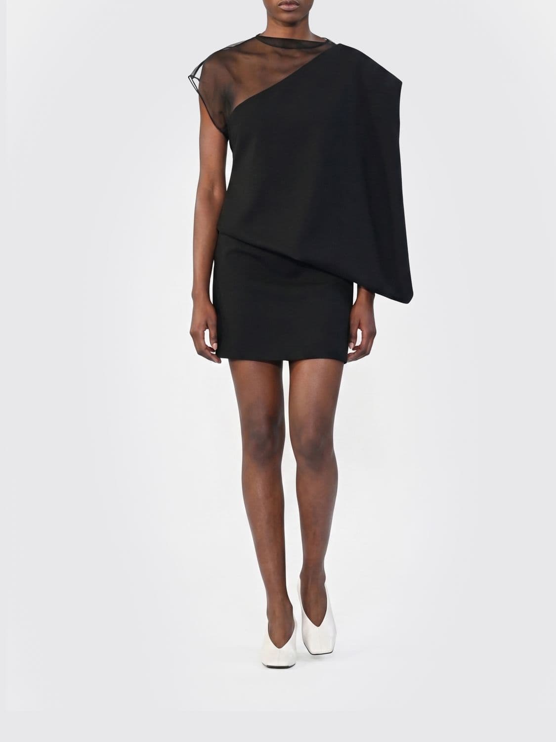 Sportmax One-Shoulder Asymmetric Wool Sheath Mini Dress