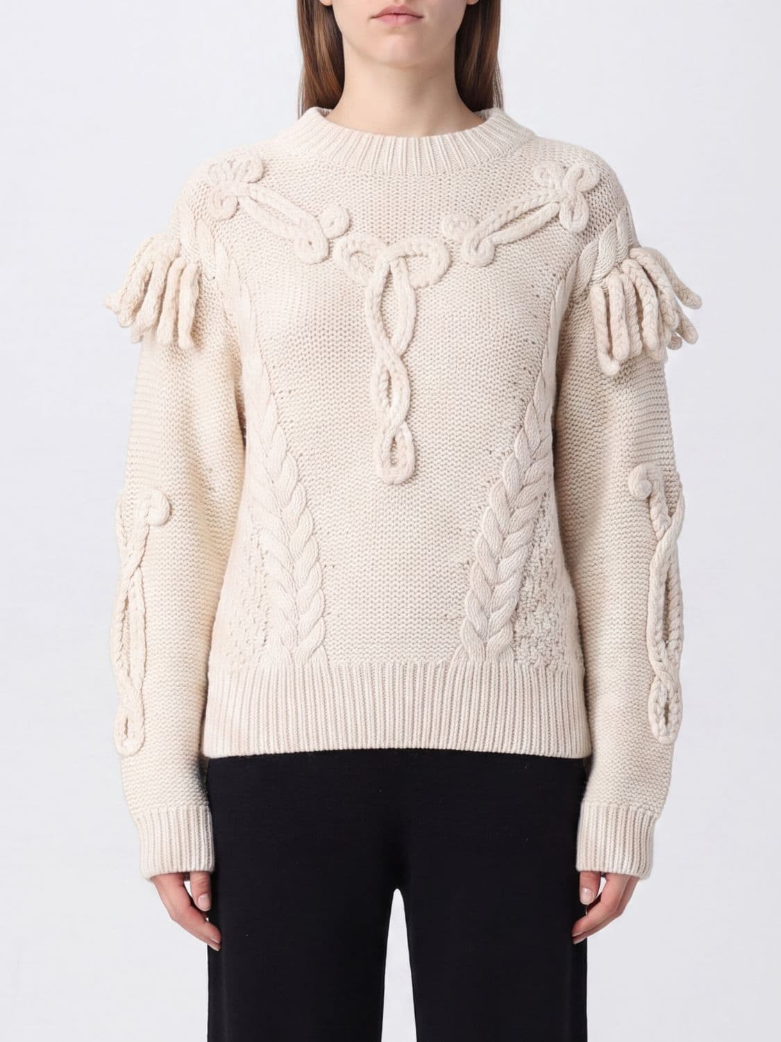 Isabel Marant Etoile Crewneck Wool-Blend Jumper with Fringes and Embroidery