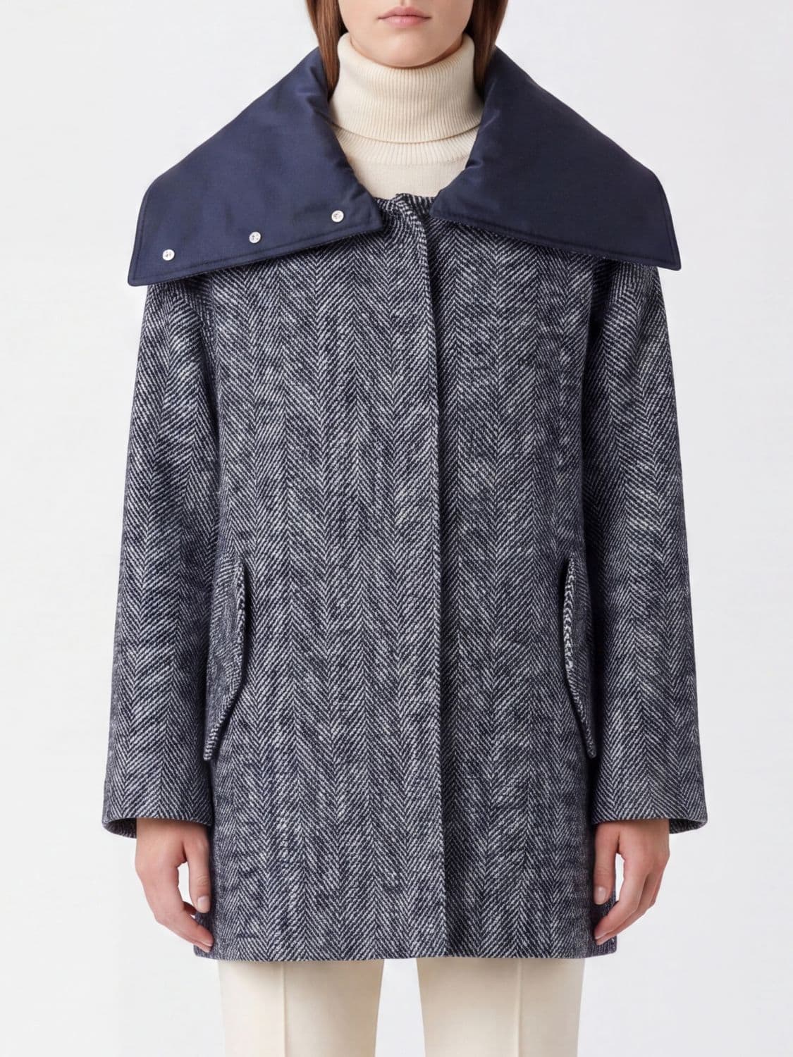 N° 21 Oversized Single-Breasted Chevron Wool-Blend Short Coat