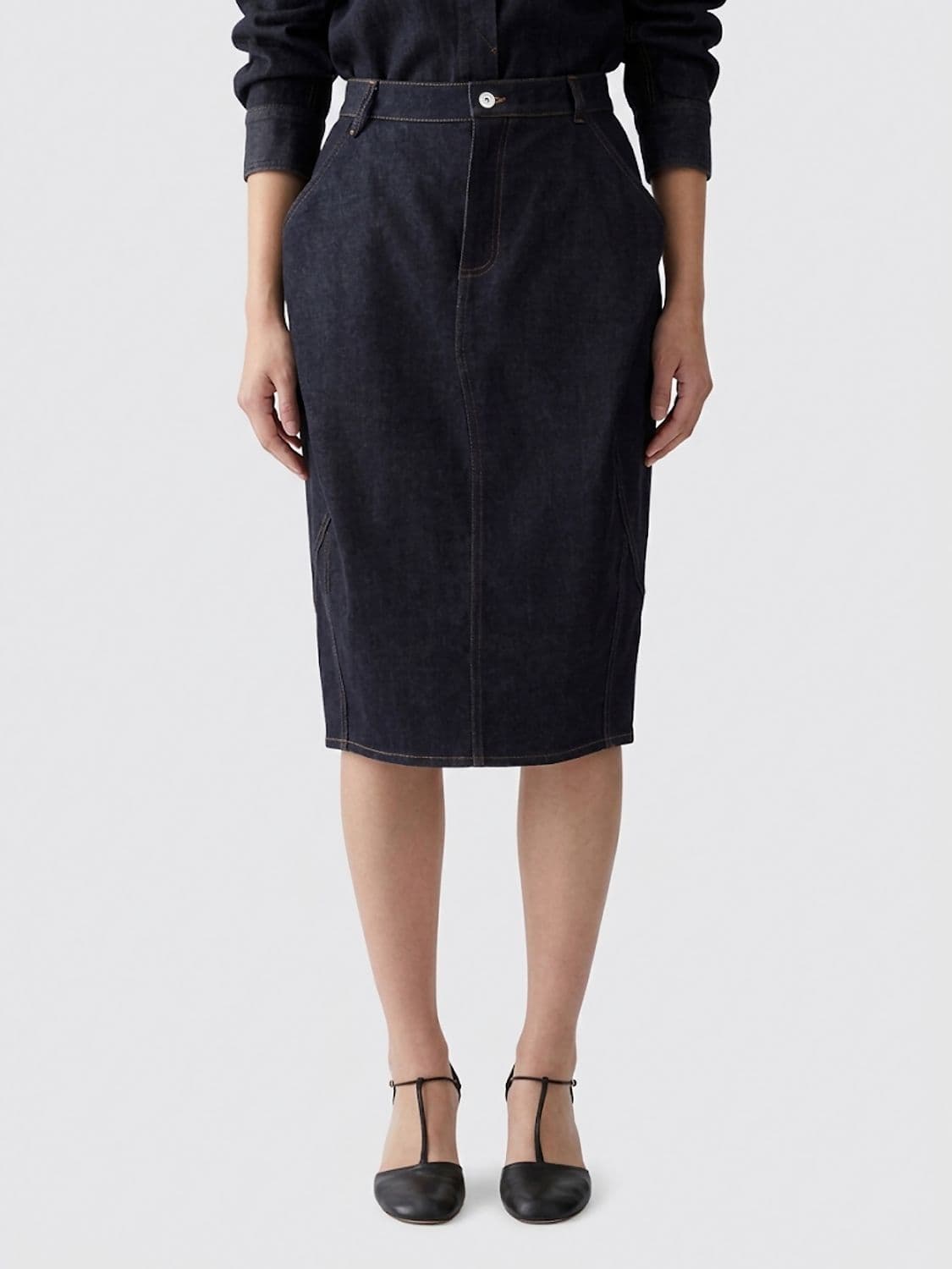 Jacquemus High-Waisted Cotton Denim Midi Pencil Skirt