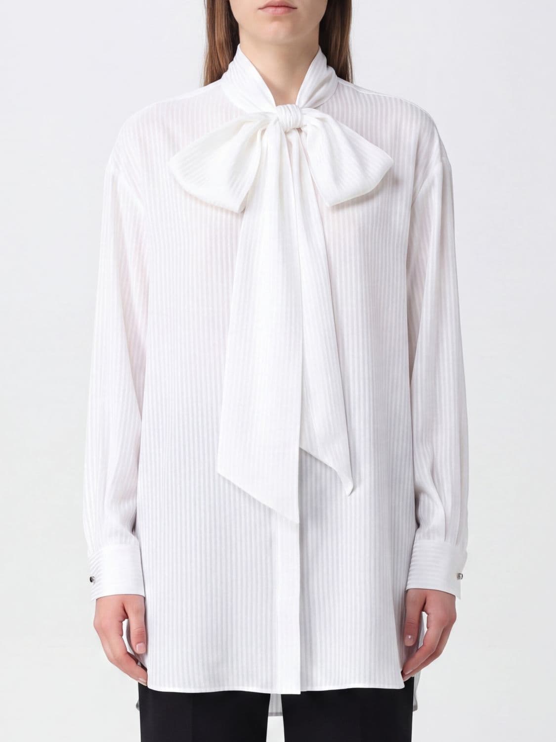Emporio Armani Cotton Shirt with Pussy-Bow Collar and Dropped Shoulders