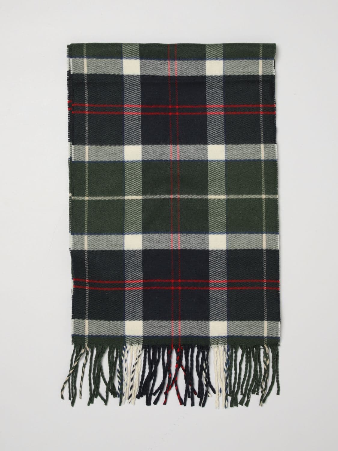 Barbour Tartan Pattern Acrylic Scarf with Fringed Edges