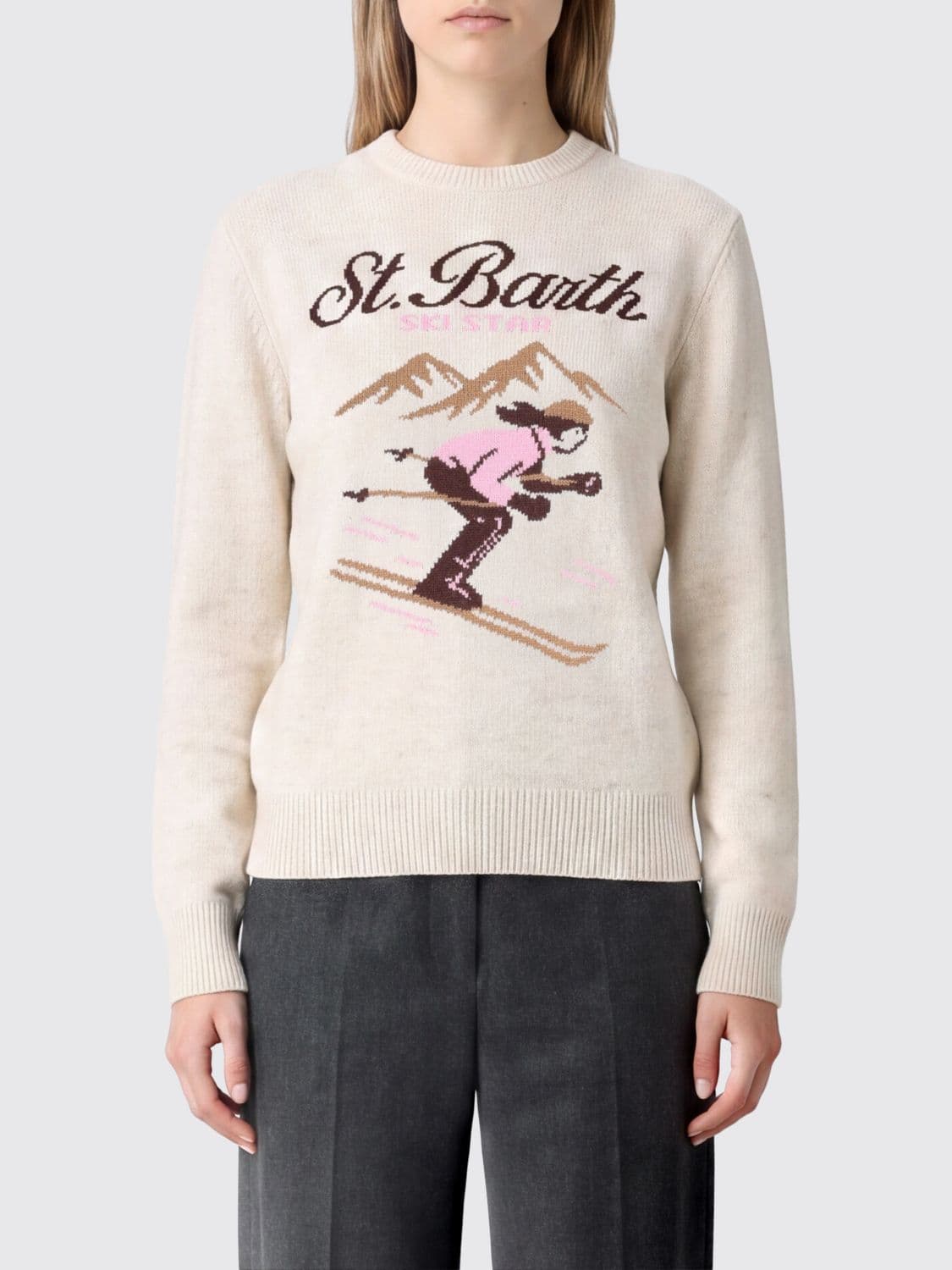 Mc2 Saint Barth Jacquard Logo Wool and Cashmere Blend Crewneck Jumper