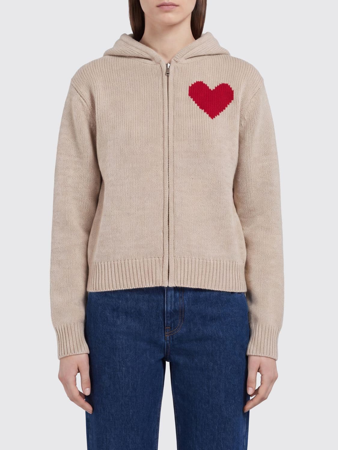 Mc2 Saint Barth Pure Wool Hooded Cardigan with Back Jacquard Logo