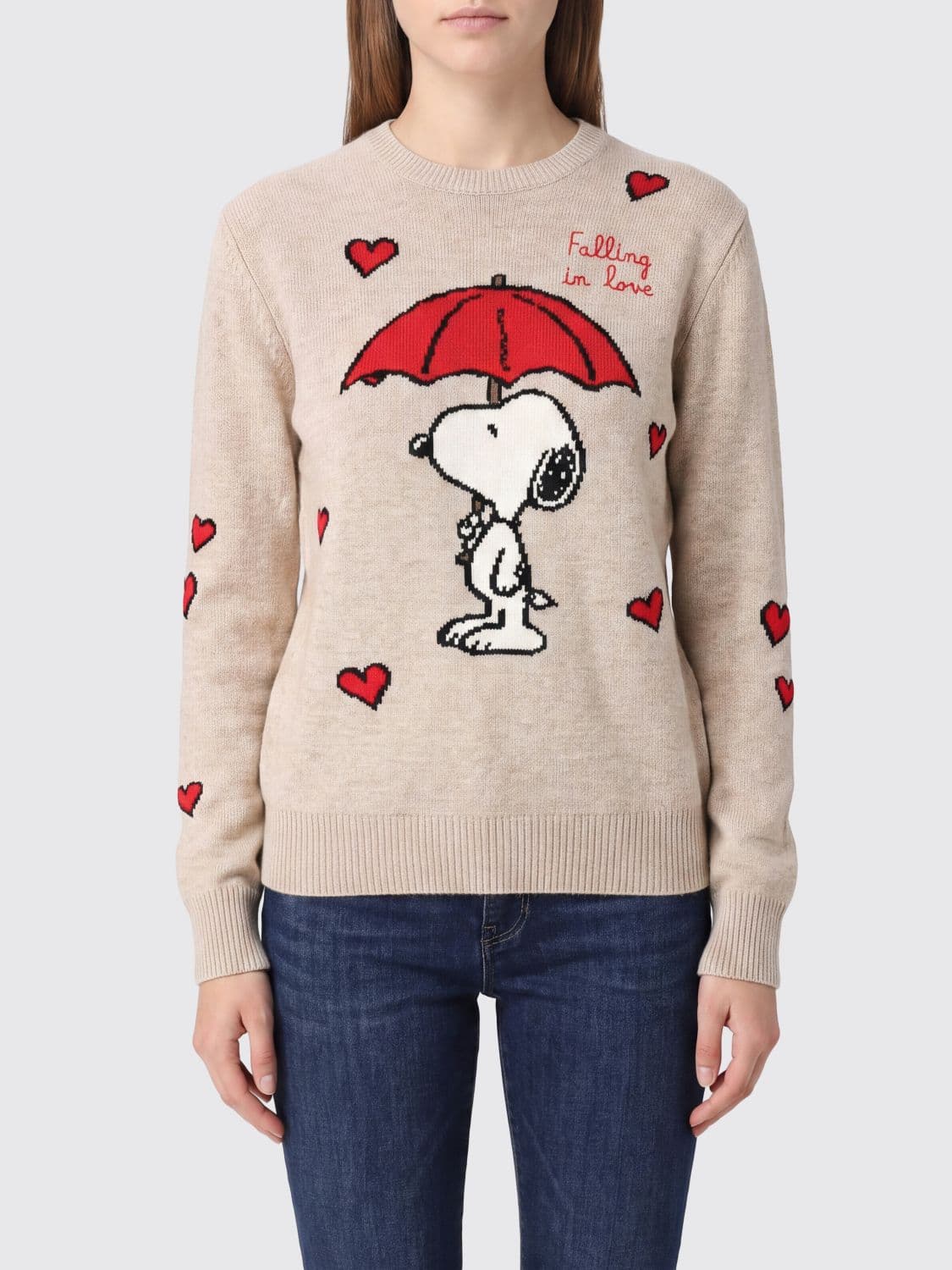 Mc2 Saint Barth Graphic Print Cashmere and Wool Blend Jumper with Crew Neck
