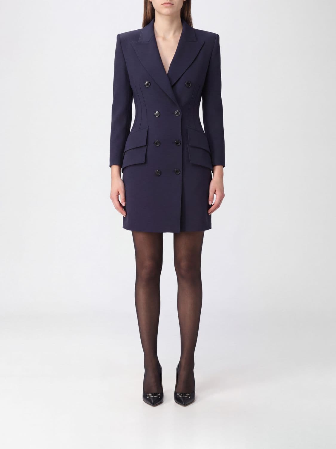Elisabetta Franchi Crêpe Mini Blazer Dress with Peak Lapels
