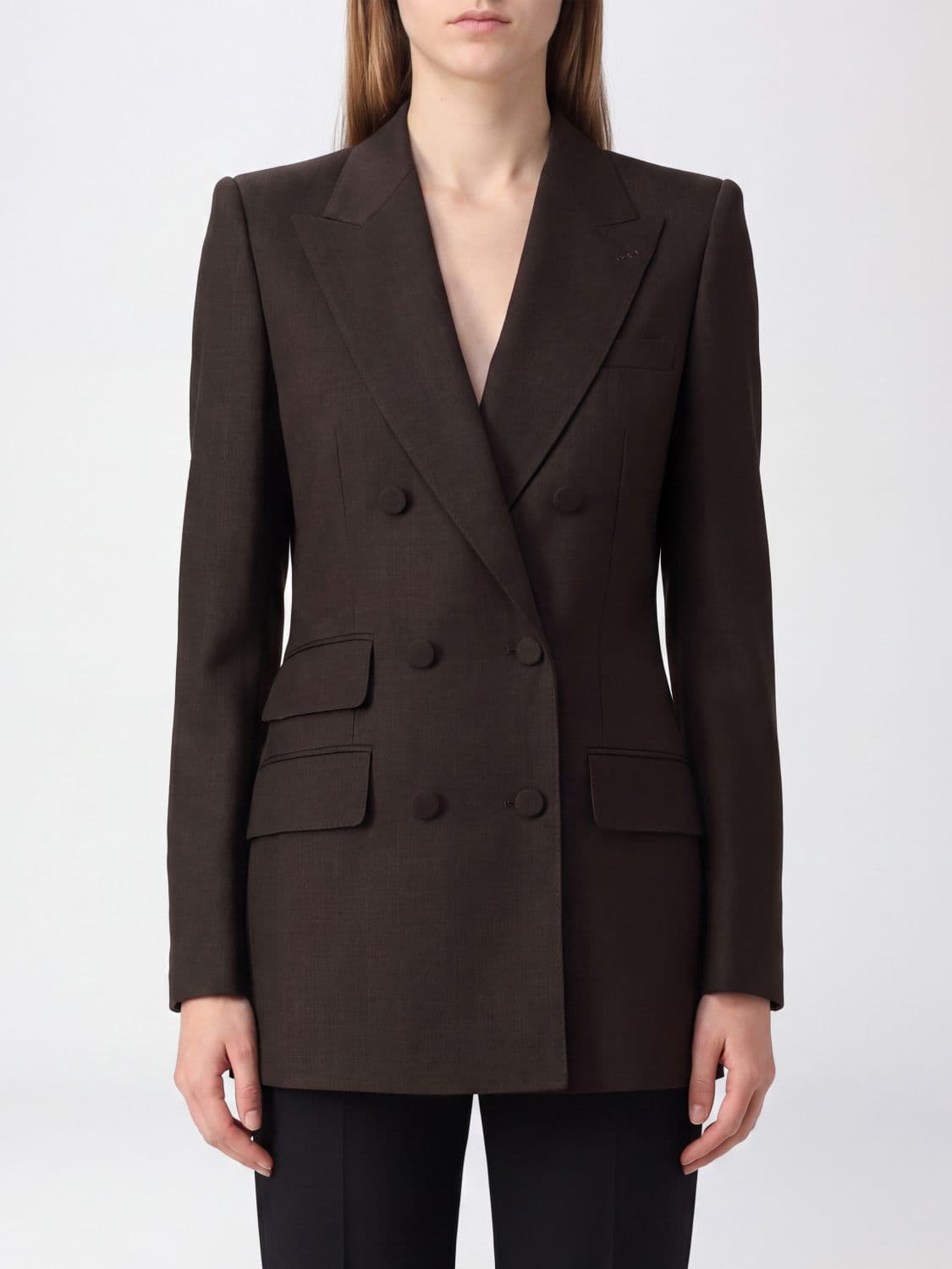 Tom Ford Double-Breasted Pure Wool Blazer with Peak Lapels and Padded Shoulders
