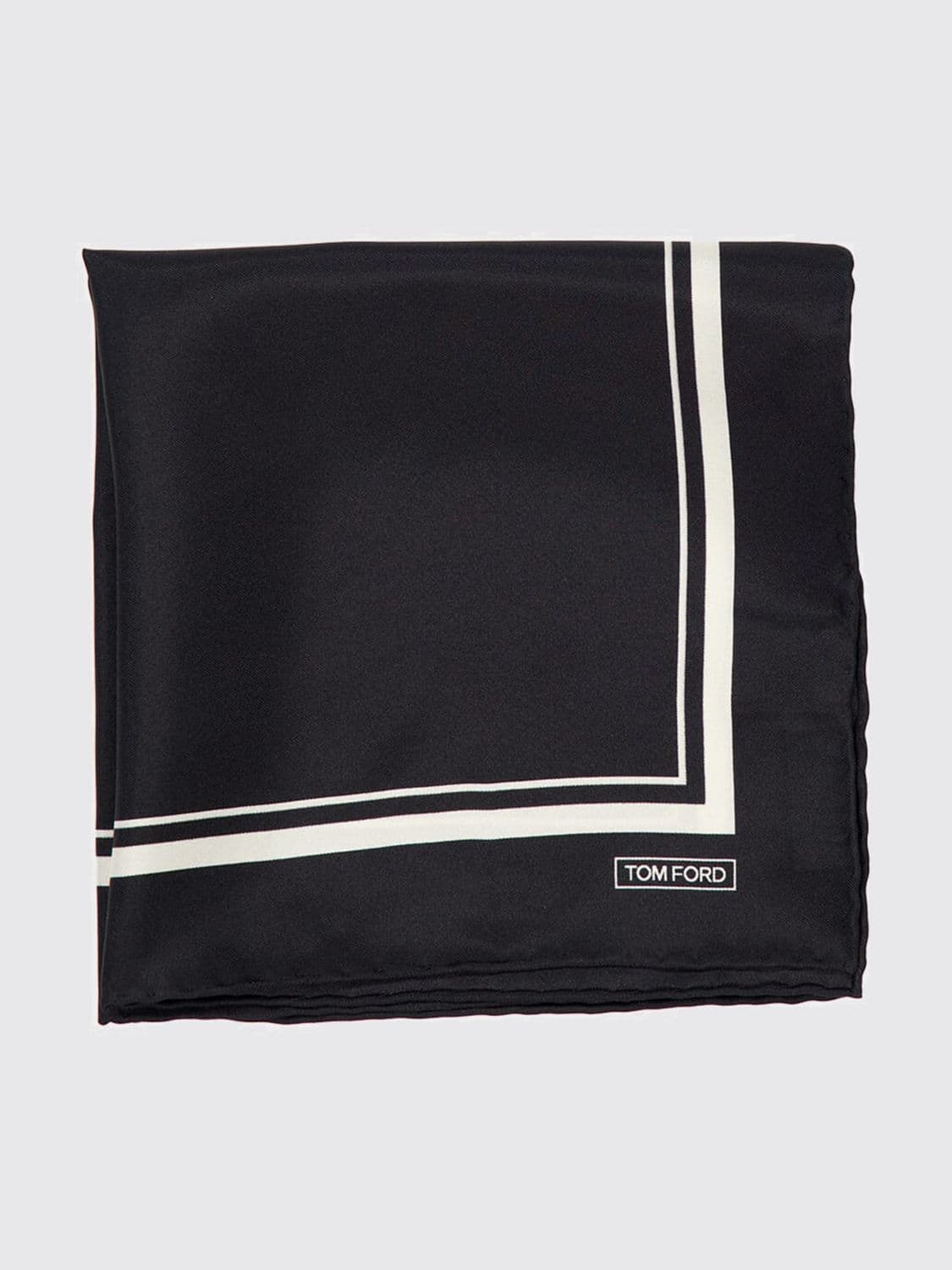 Tom Ford Square Silk Pocket Square with Contrasting Logo · OS