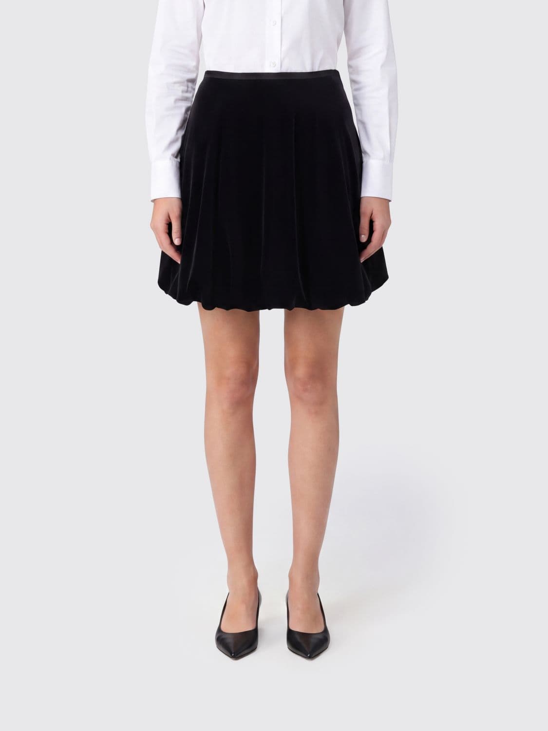 Emporio Armani High-Waisted Black Velvet Balloon Midi Skirt