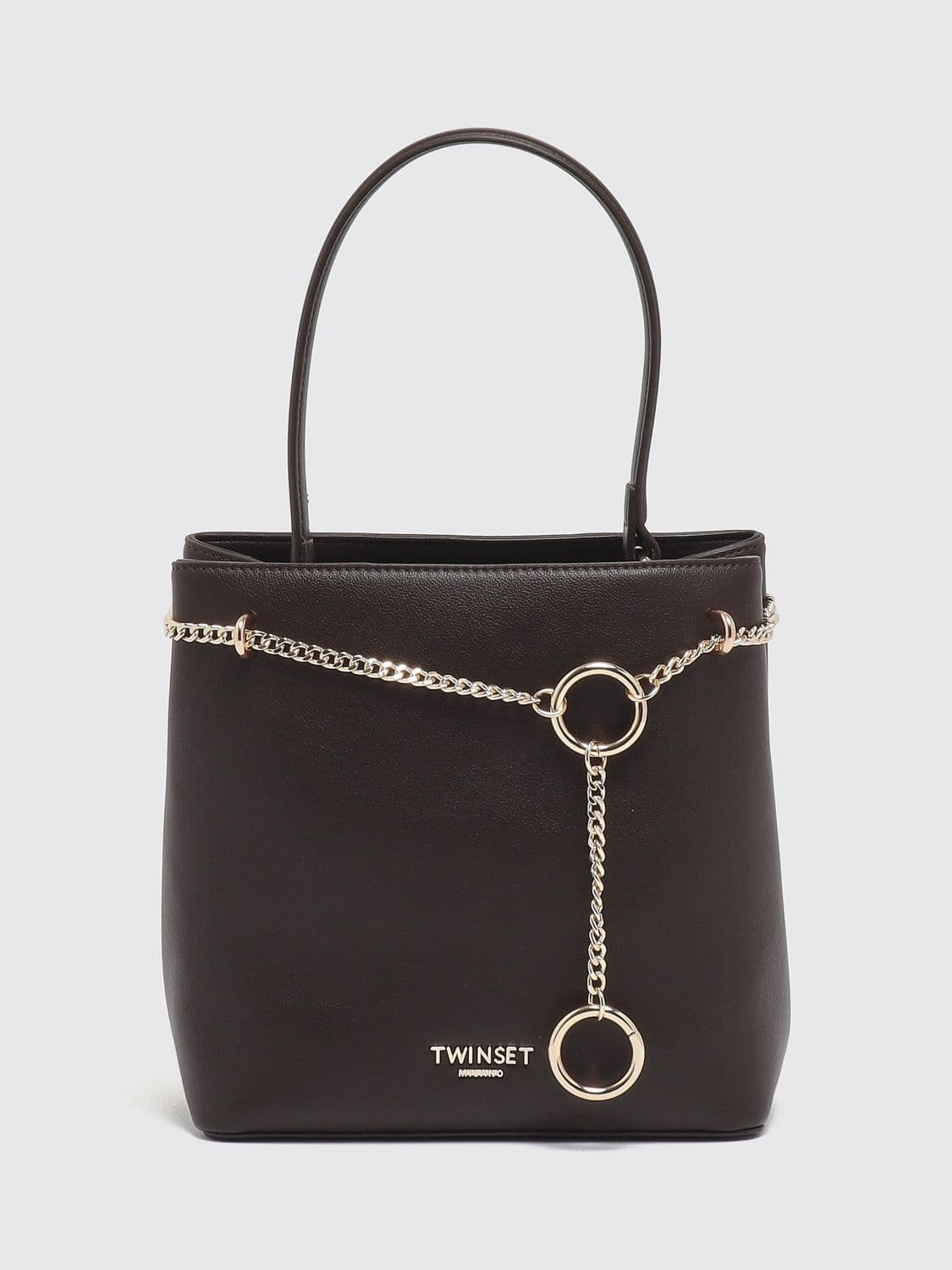 Twinset Mini Handbag in Faux Leather with Embroidery and Metal Mesh