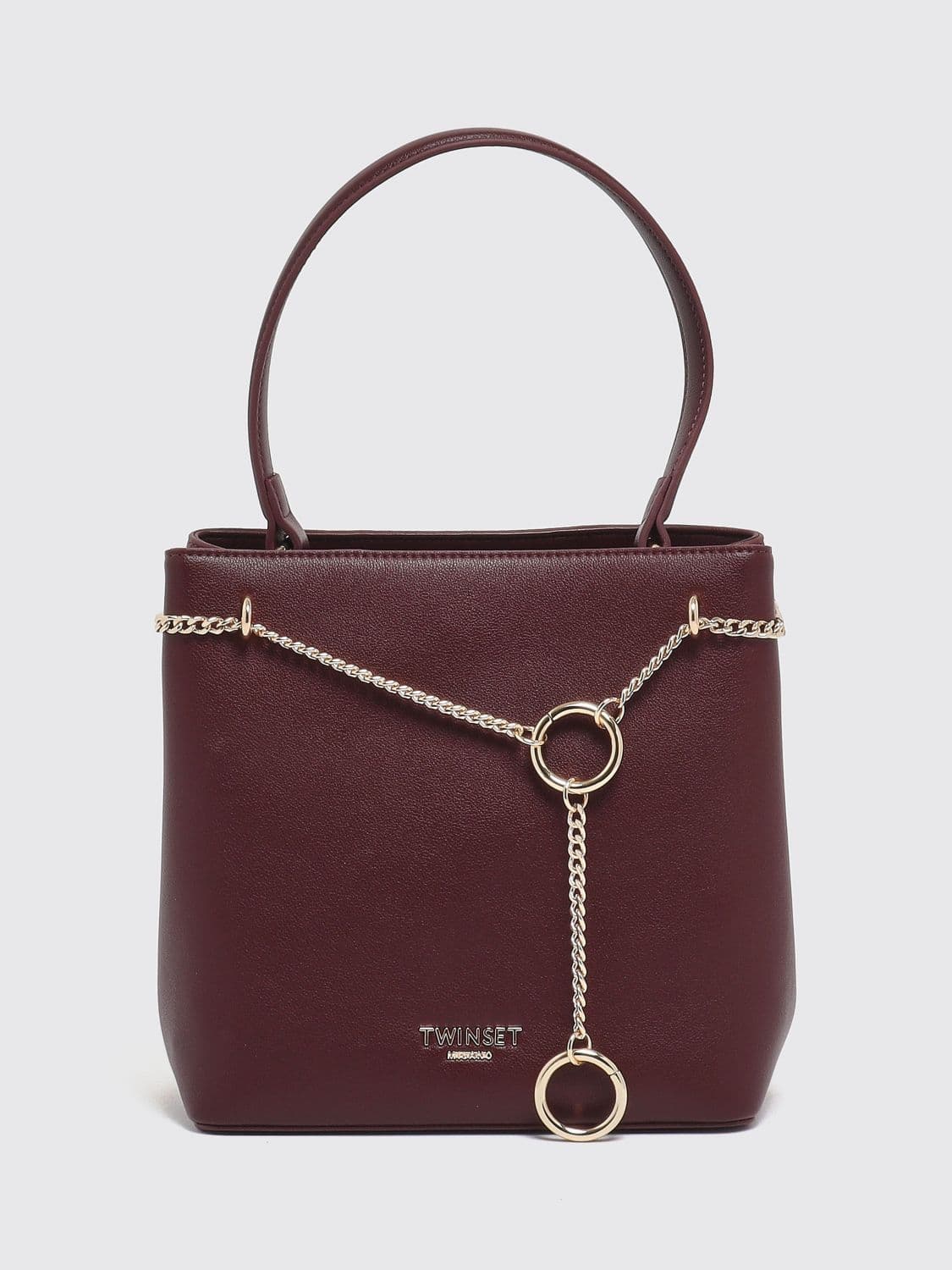 Twinset Mini Handbag in Faux Leather with Embroidery and Metal Mesh