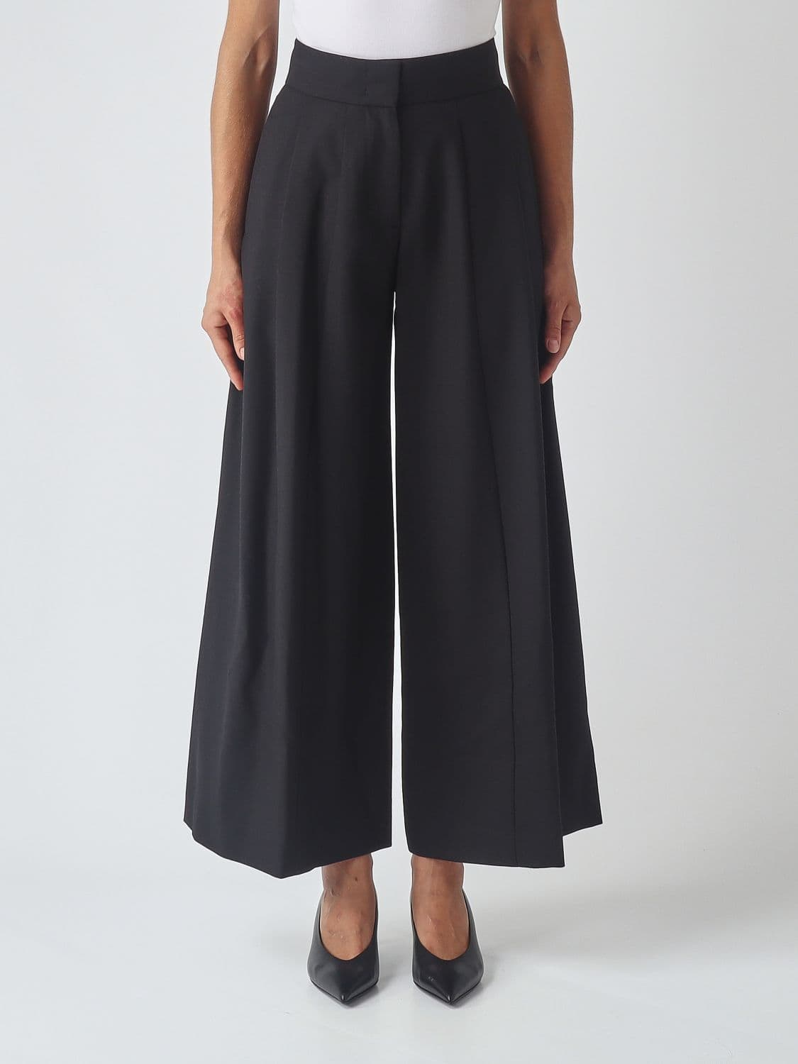 Meimeij Pleated Wide Leg Cropped Wool Blend Trousers