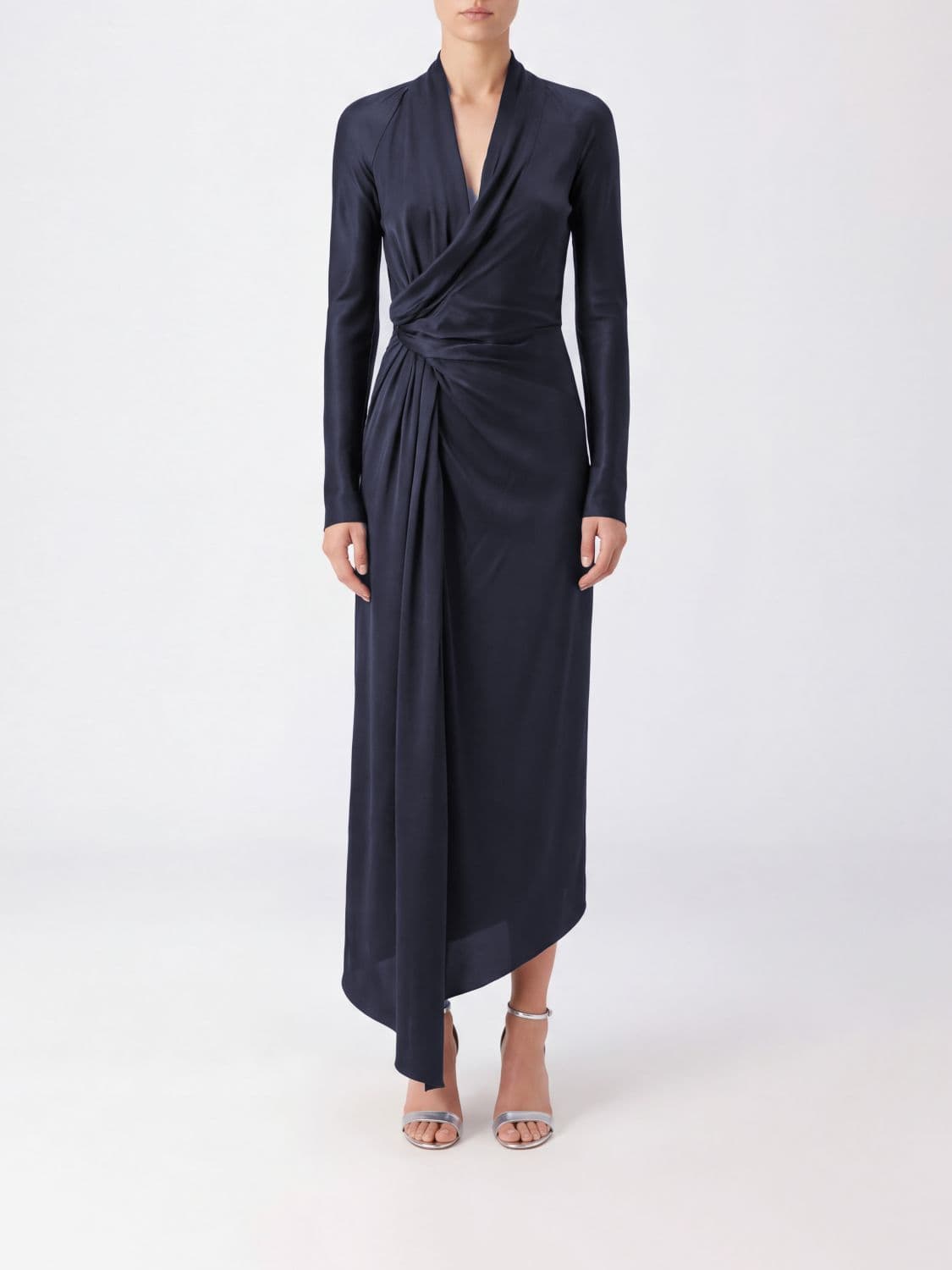 Victoria Victoria Beckham Lea Long V-Neck Gown with Asymmetrical Hem