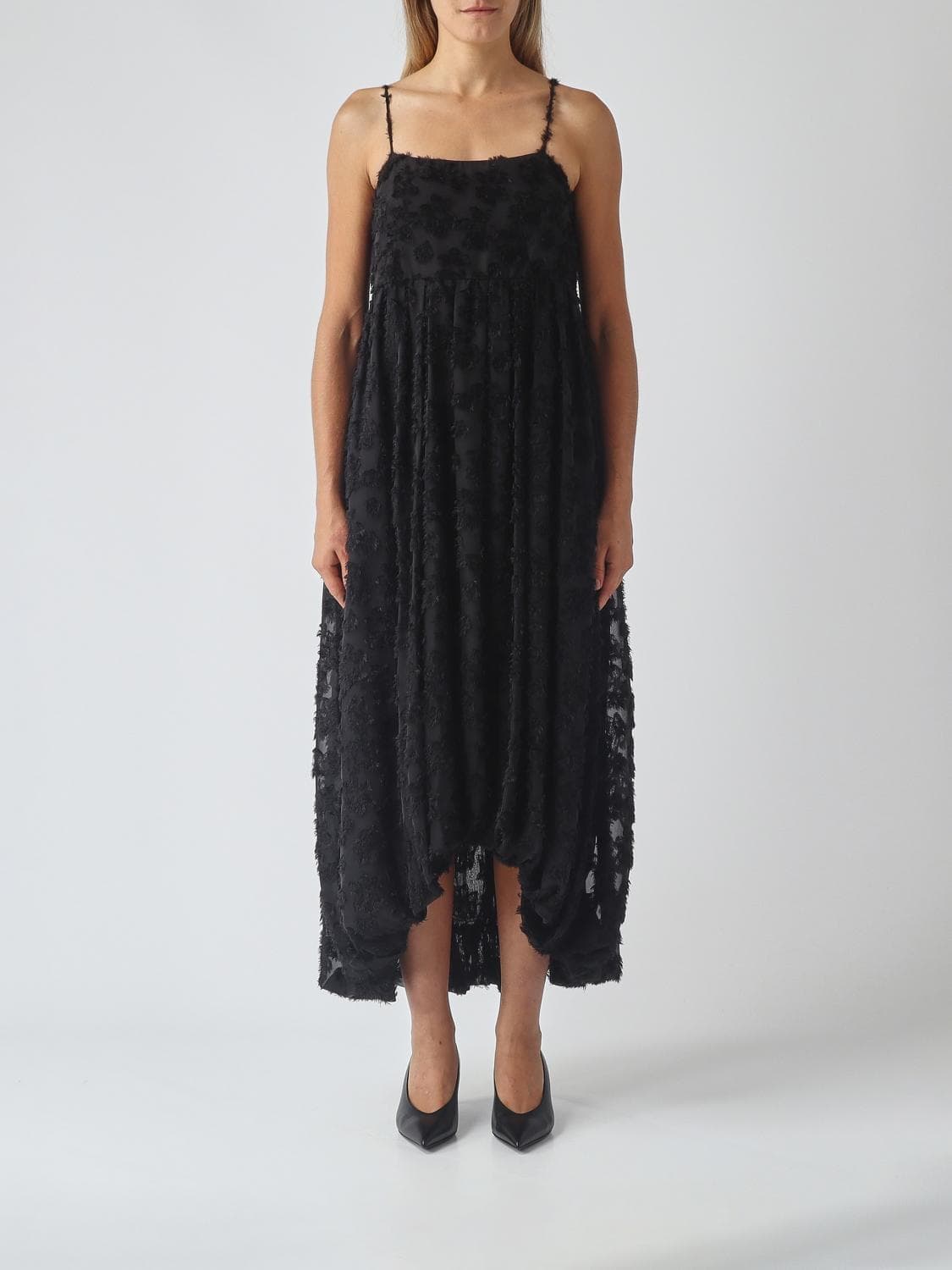 Meimeij Square Neck Crêpe Midi Dress with Balloon Skirt