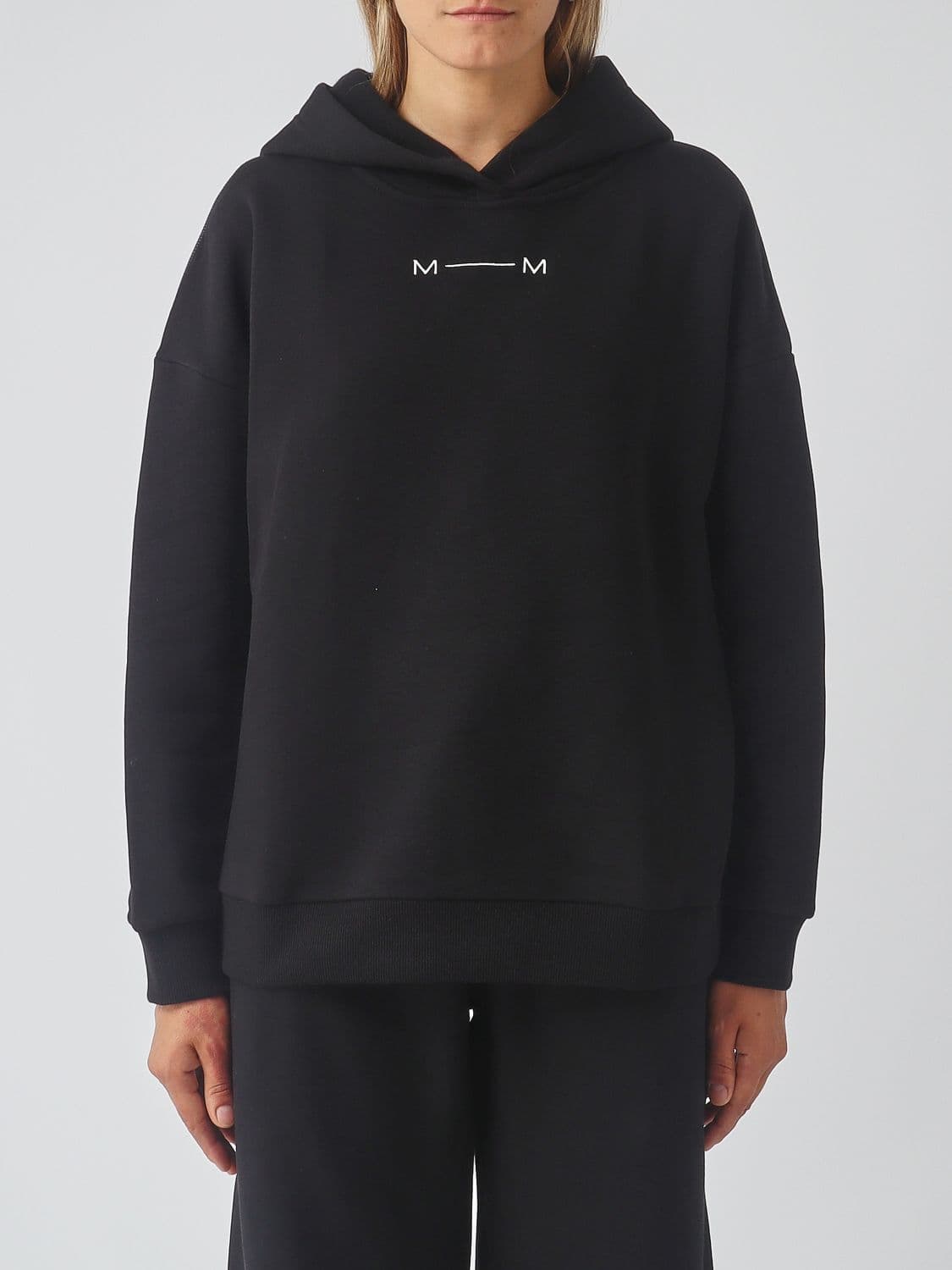 Mm Max Mara Hoodie in Cotton Blend with Contrast Logo and Dropped Shoulders