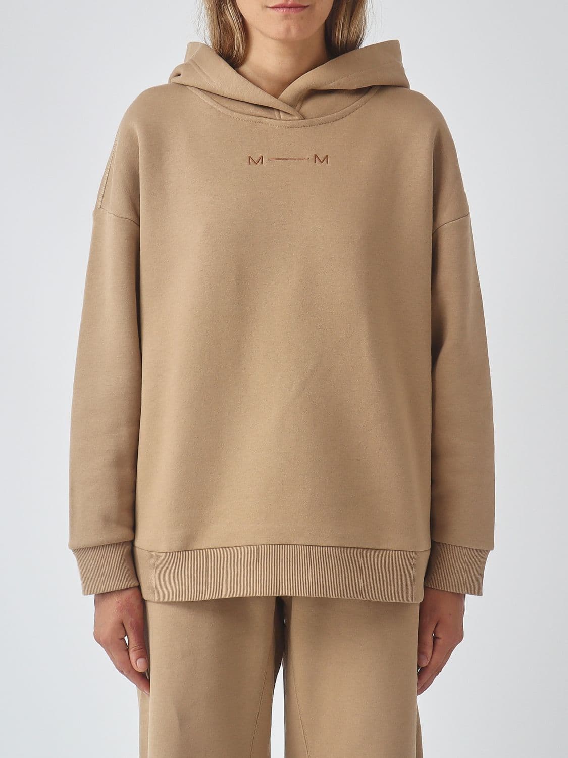 Mm Max Mara Hoodie in Cotton Blend with Contrast Logo and Dropped Shoulders