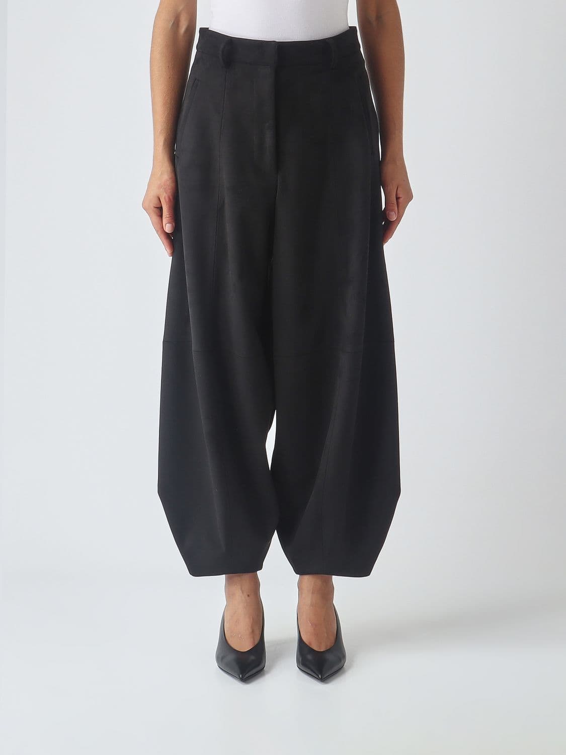 Meimeij High-Waisted Wide-Leg Trousers in Faux Suede with Belt Loops