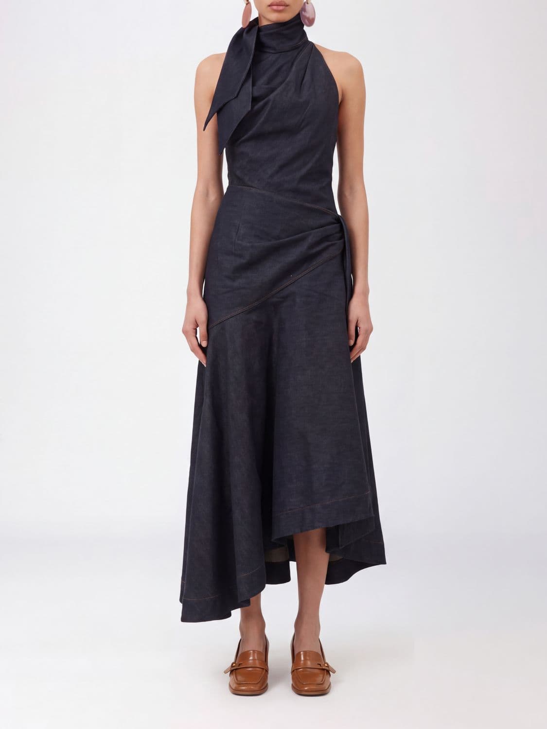 Zimmermann Valiant Asymmetrical Denim Halterneck Midi Dress