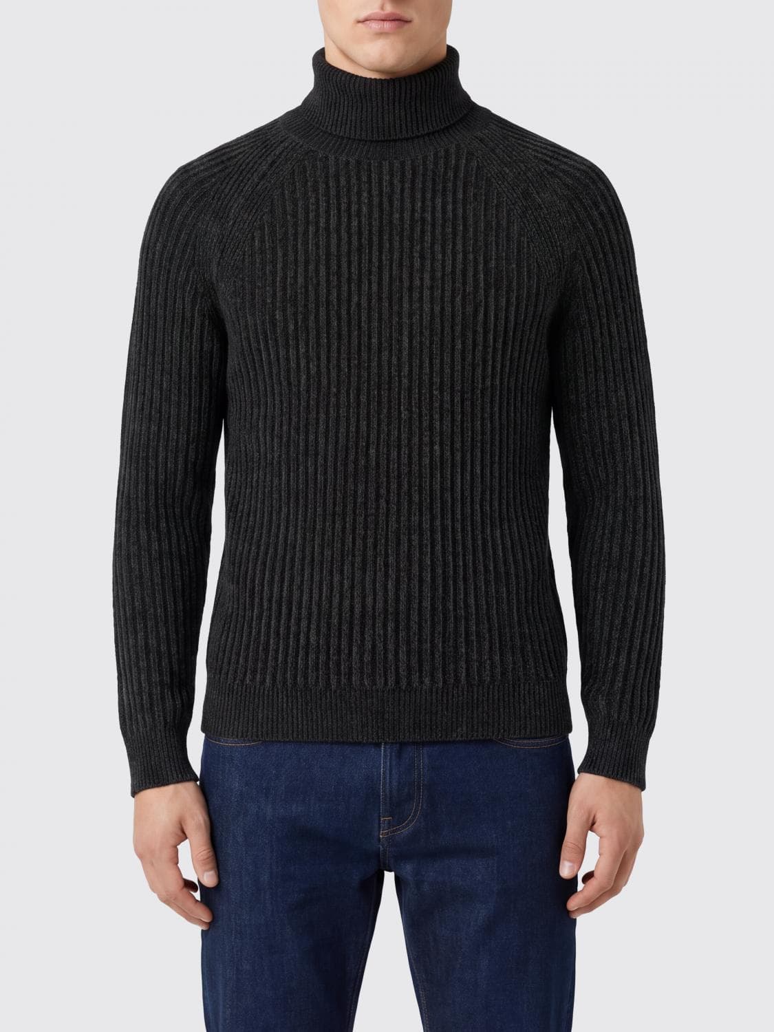 Rrd Slim Fit Turtleneck Jumper in Ribbed Jersey with Long Sleeves