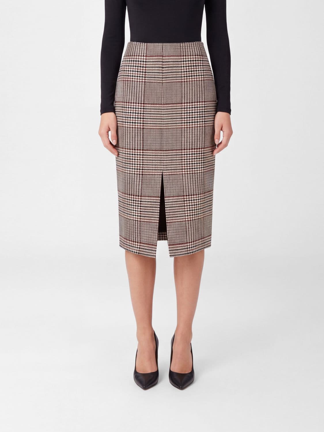 Federica Tosi Tartan Wool Blend Midi Pencil Skirt with Front Slit