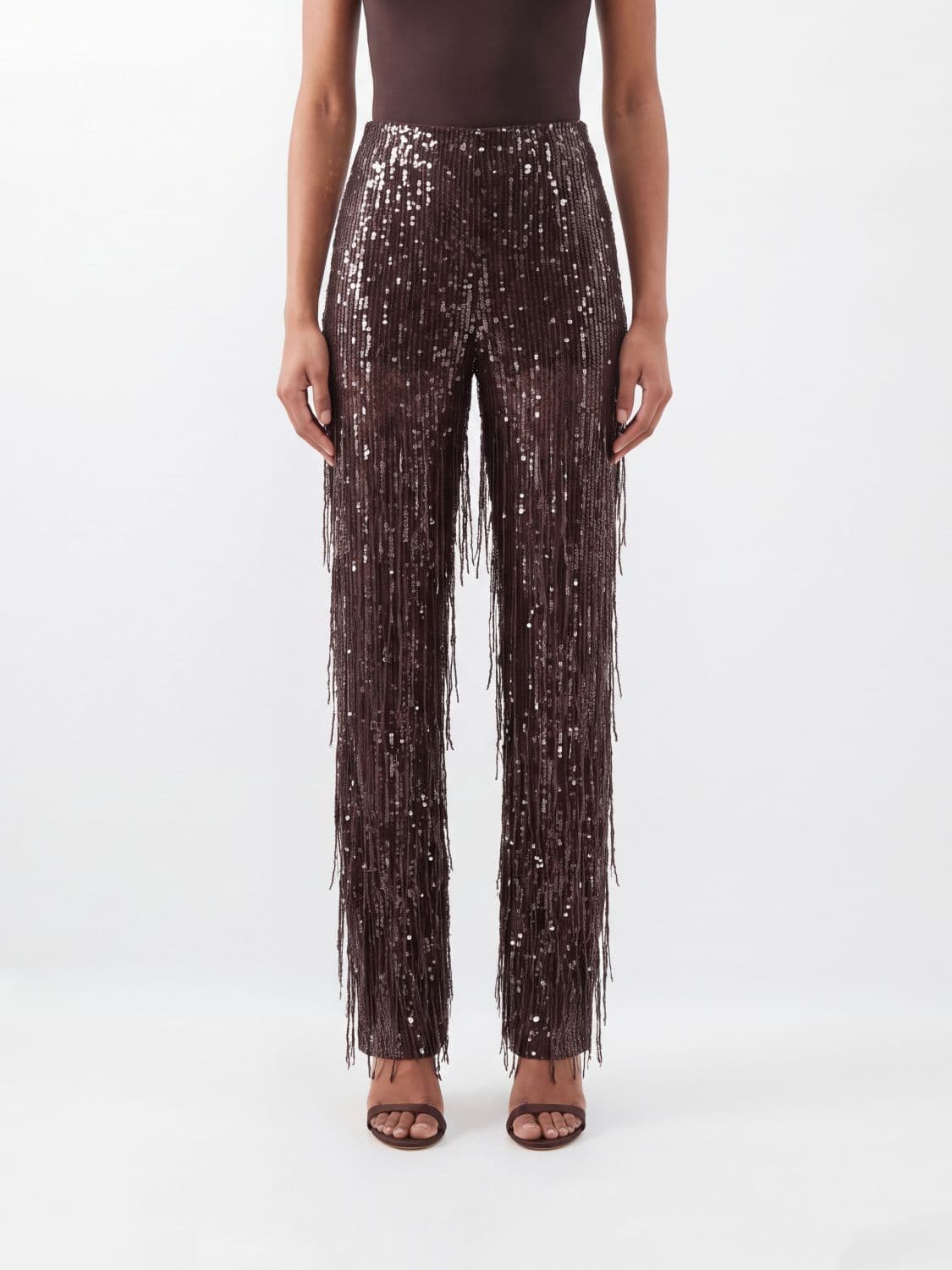 Federica Tosi High-Waisted Straight-Leg Trousers with Sequins and Beads