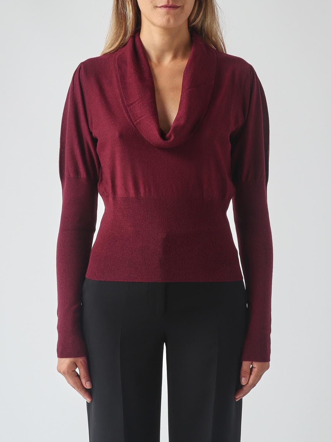 Twinset Slim Fit Crew Neck Jumper in Pure Wool with Draped Detail