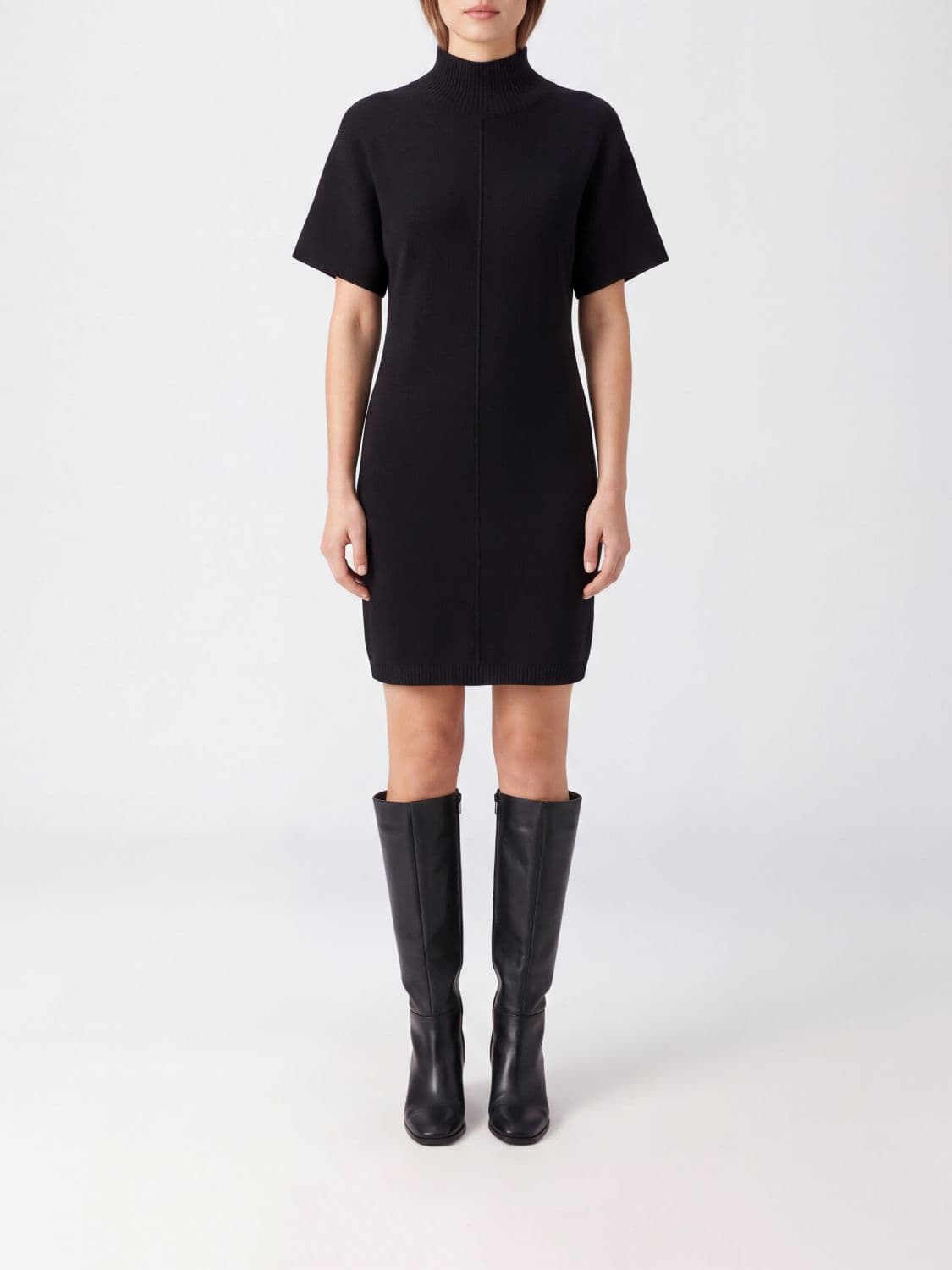 Federica Tosi Knit Sheath Mini Dress in Wool and Cashmere with Mock Neck