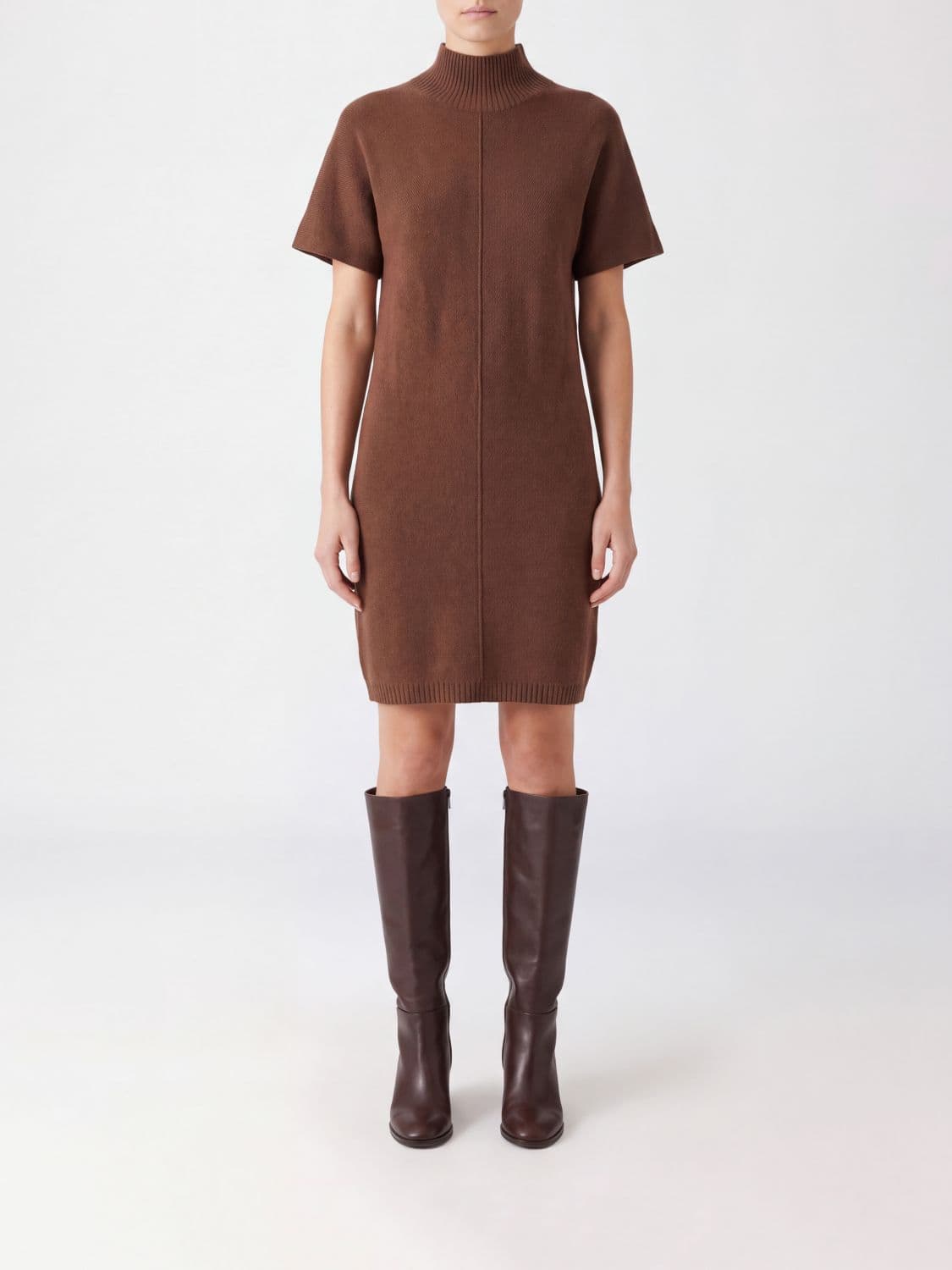 Federica Tosi Knit Sheath Mini Dress in Wool and Cashmere with Mock Neck