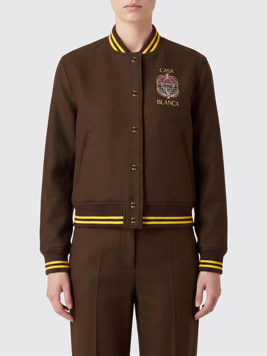 Casablanca Cropped Virgin Wool Bomber Jacket with Contrast Trims