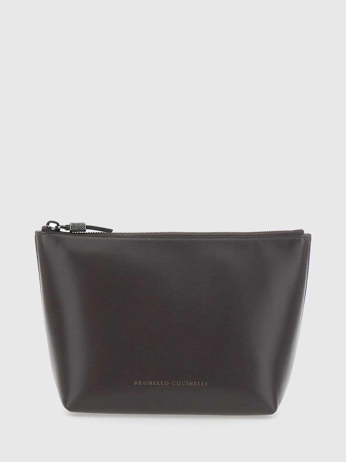 Brunello Cucinelli Smooth Calfskin Clutch with Zip Closure and Monili Detail