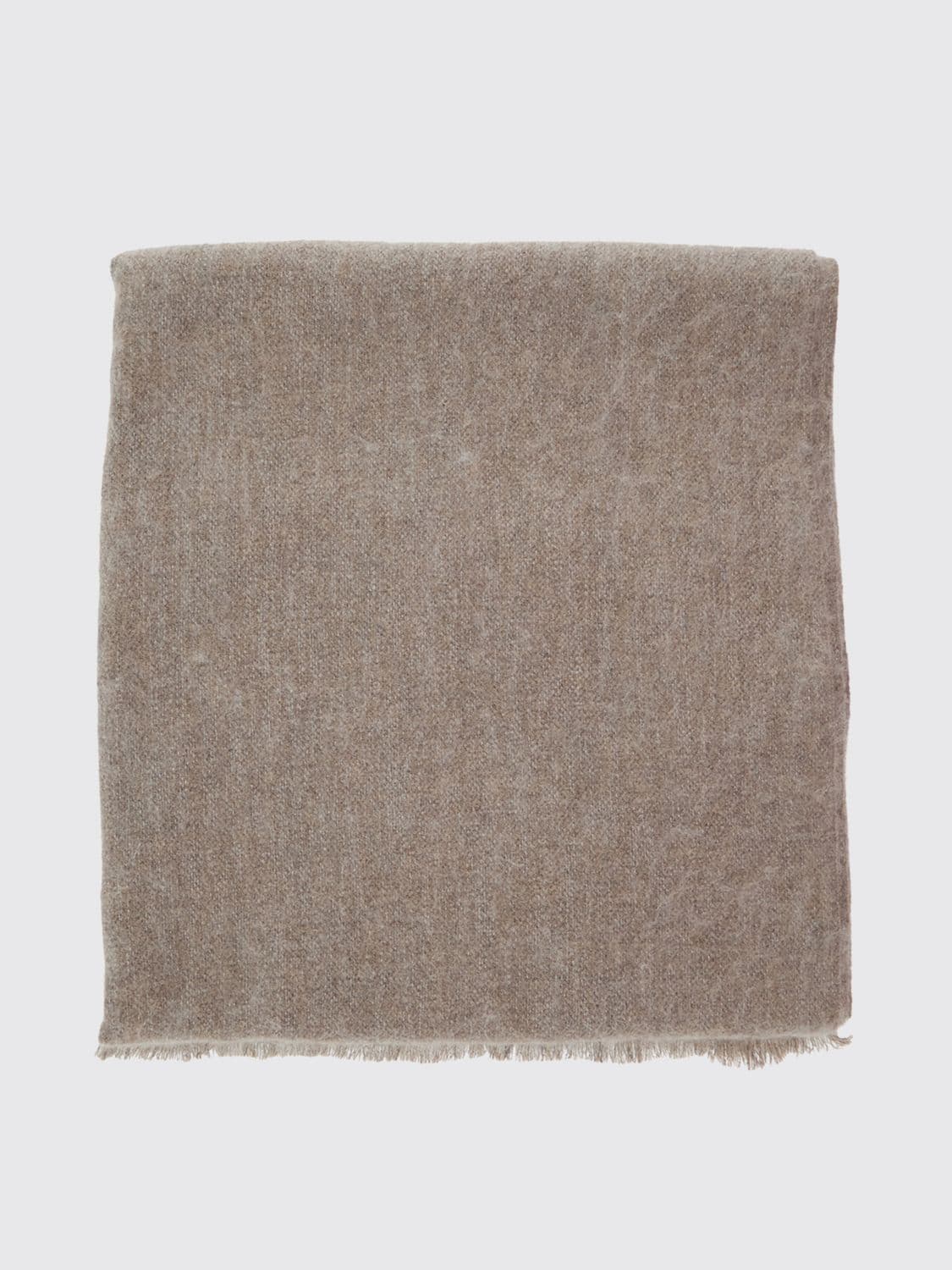 Brunello Cucinelli Rectangular Wool and Silk Blend Scarf with Fringed Hem