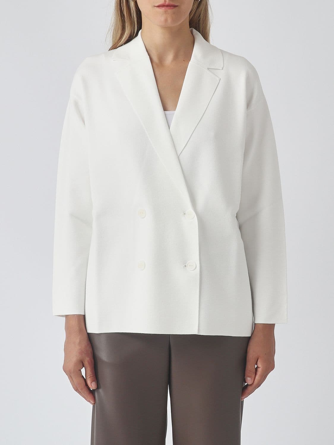 Mm Max Mara Cropped Double-Breasted Viscose Blend Blazer with Lapels