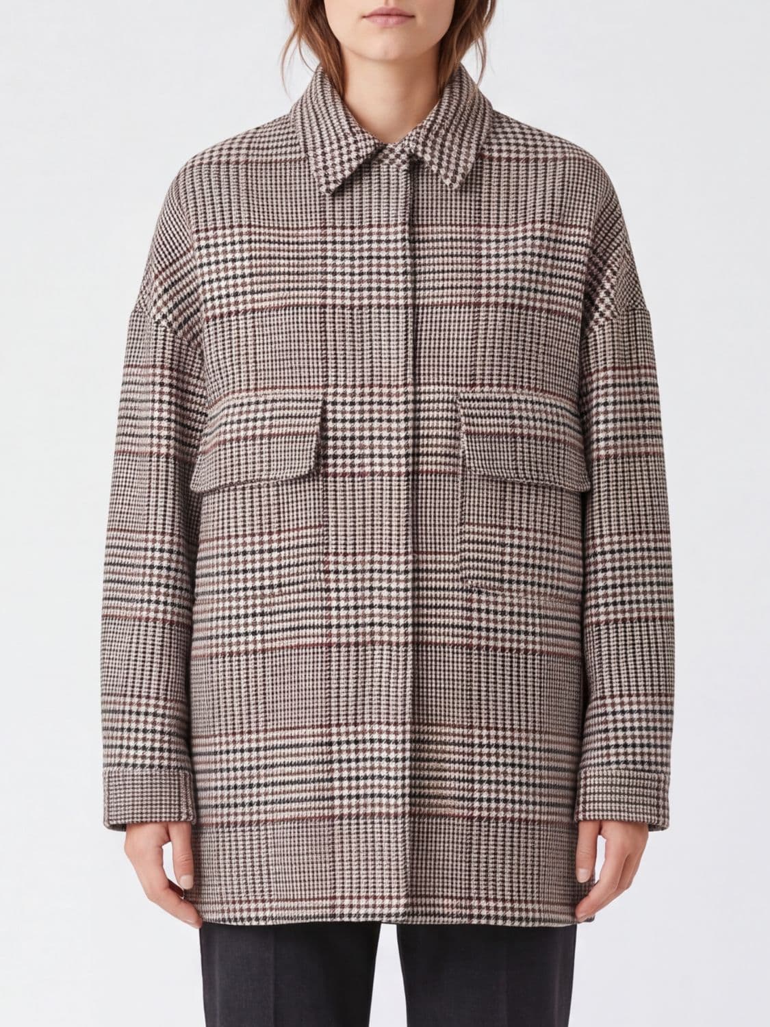 Federica Tosi Knee-Length Single-Breasted Houndstooth Wool Coat