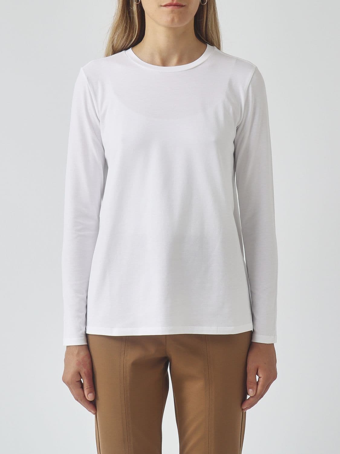 Mm Max Mara Long-Sleeved Stretch-Cotton Crewneck T-Shirt