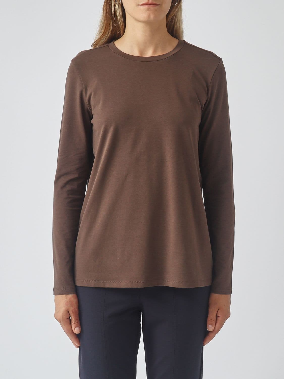 Mm Max Mara Long-Sleeved Stretch-Cotton Crewneck T-Shirt
