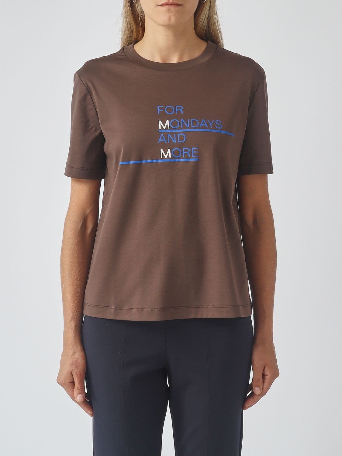 Mm Max Mara Slogan Print Cotton T-Shirt with Dropped Shoulders