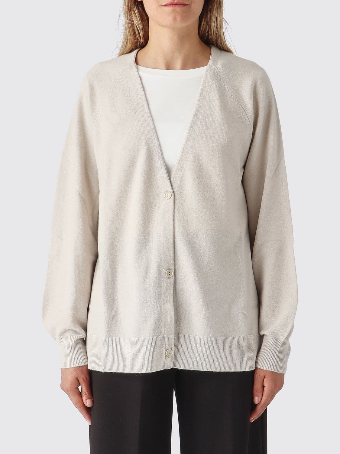 Mm Max Mara Virgin Wool and Cashmere V-Neck Cardigan