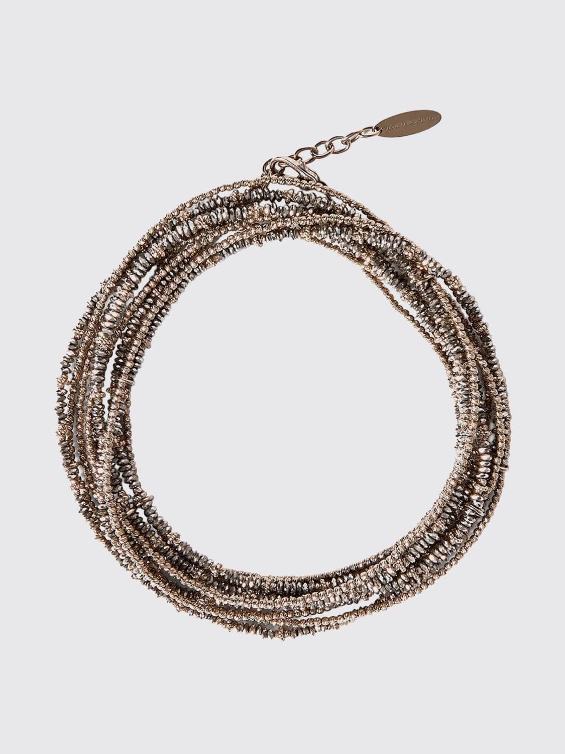 Brunello Cucinelli Multi-Strand 925 Silver Bracelet with Stones and Engraved Logo