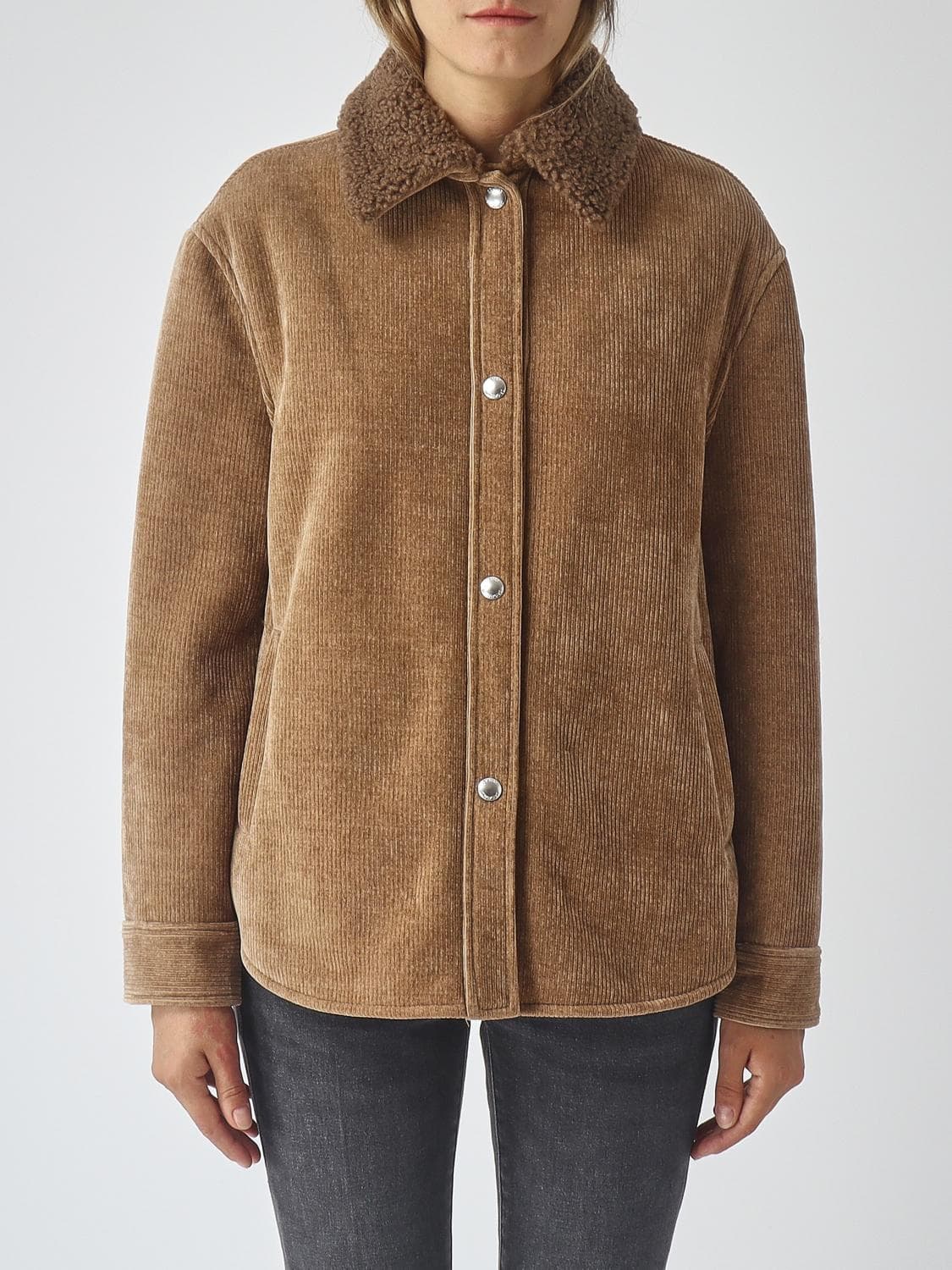 Colmar Cropped Corduroy Shirt Jacket with Fur Collar