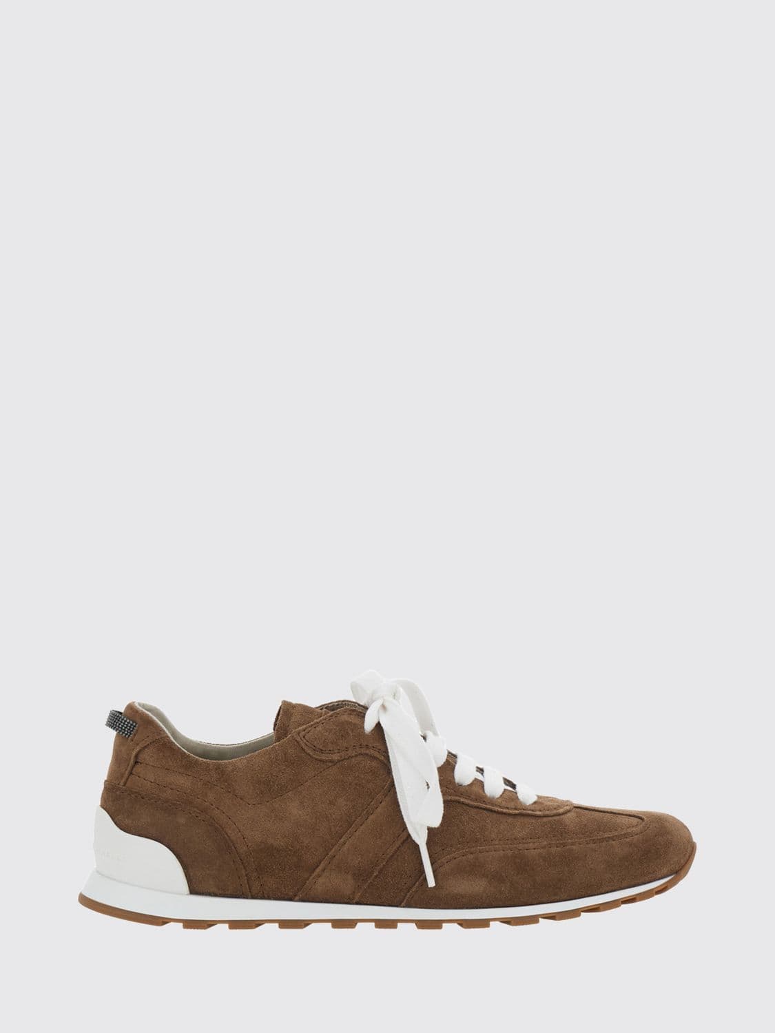 Brunello Cucinelli Low-Top Leather and Suede Sneakers with Monili