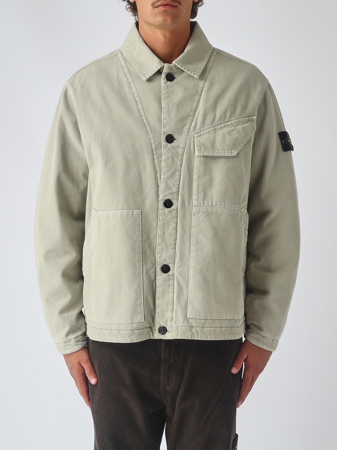 Stone Island Padded Water-Repellent Cotton Shirt Jacket with Logo