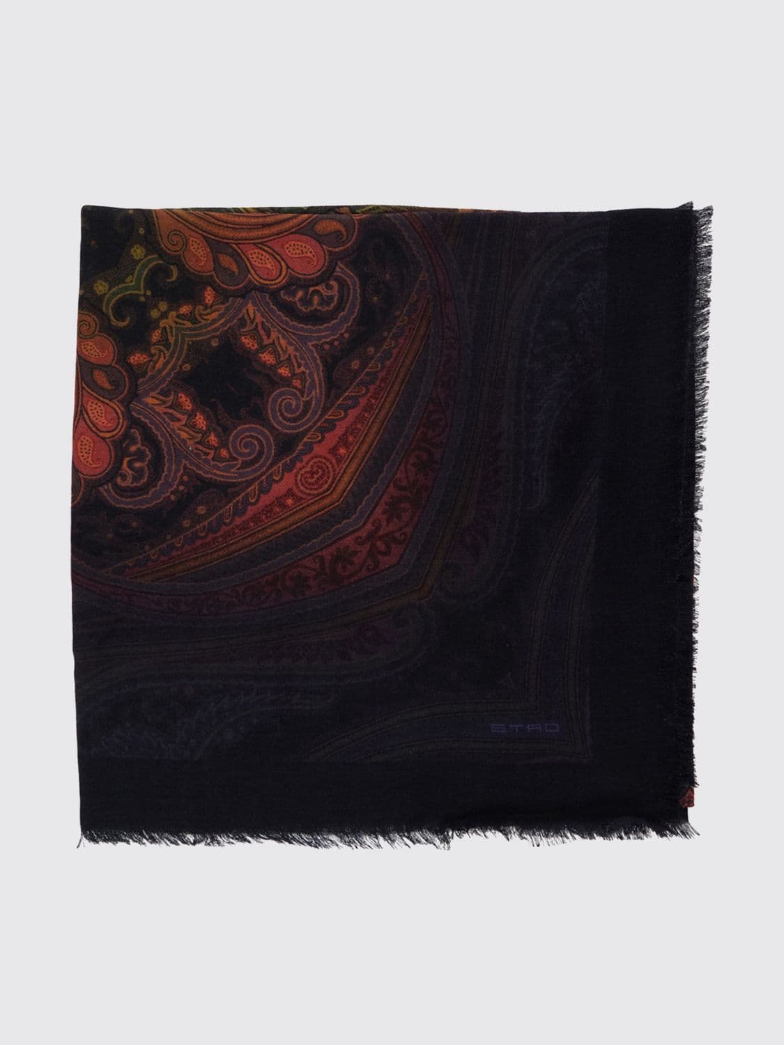 Etro Wool and Silk Blend Scarf with Paisley Motif and Fringed Hem