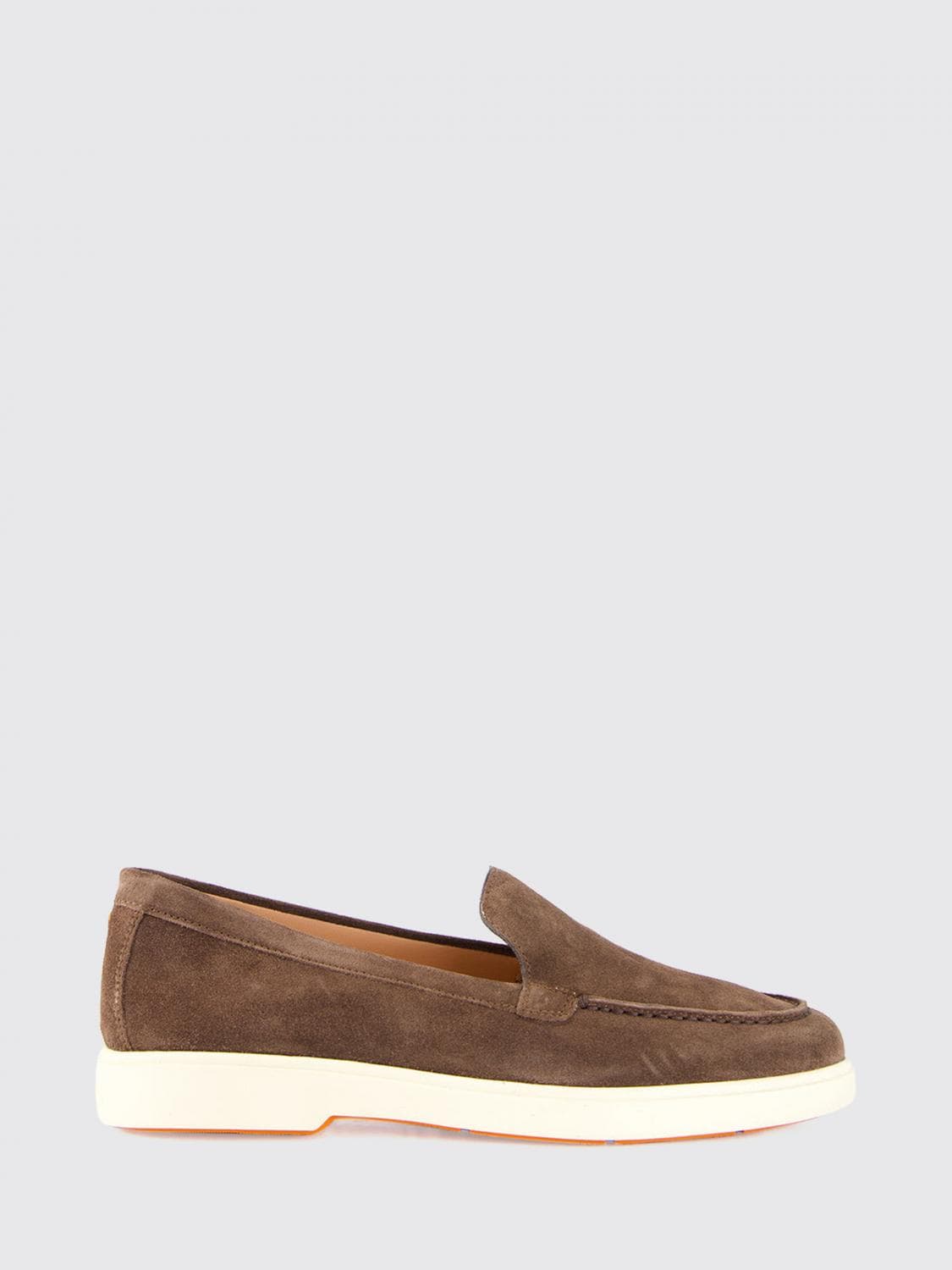 Santoni Suede Calfskin Loafers with Round Toe and Rubber Sole
