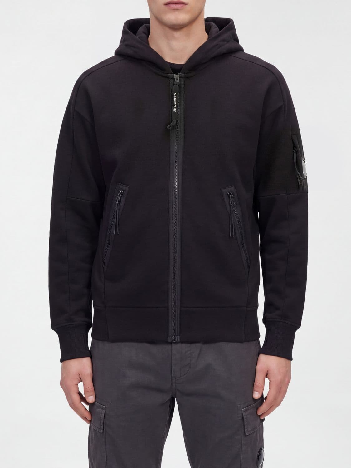 C.p. Company C. P. COMPANY Hooded Cotton Sweatshirt with Two-Way Zip Closure