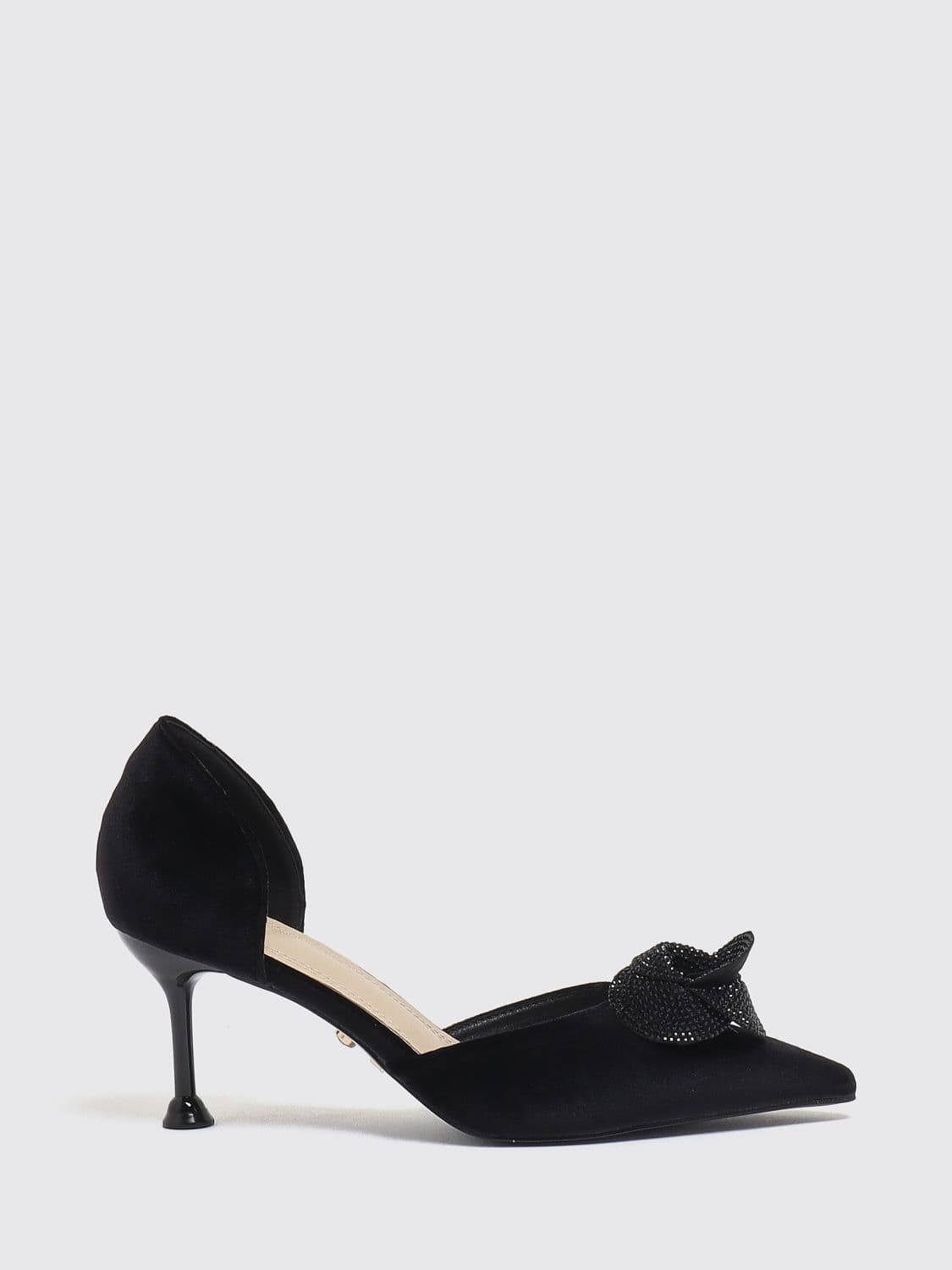 Twenty Fourhaitch Suede Faux Leather Pumps with Rhinestones and Stiletto Heel