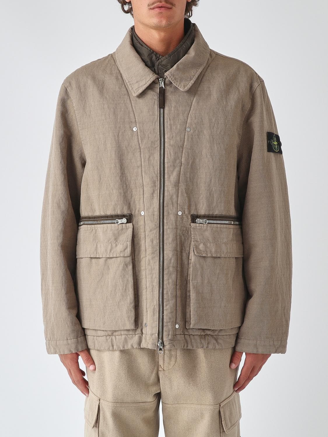 Stone Island Cotton and Wool Blend Windbreaker Jacket with PrimaLoft Padding