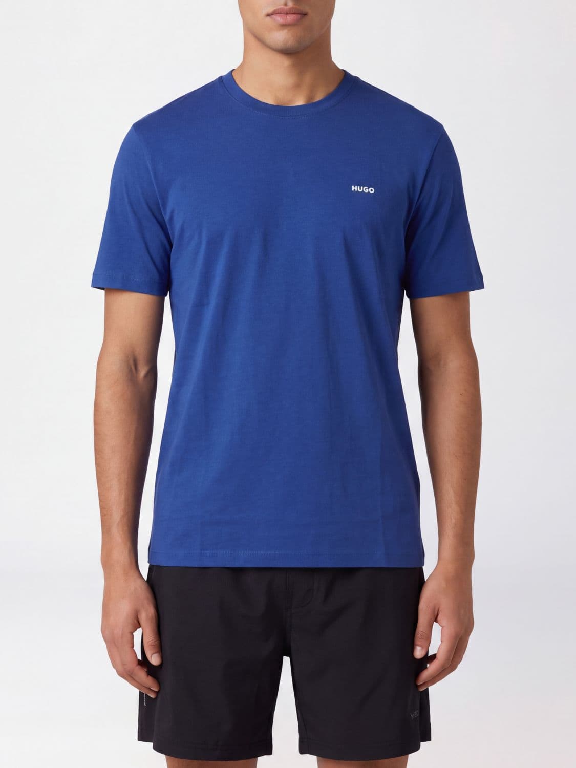 Hugo Crew-Neck Cotton T-Shirt with Contrast Logo